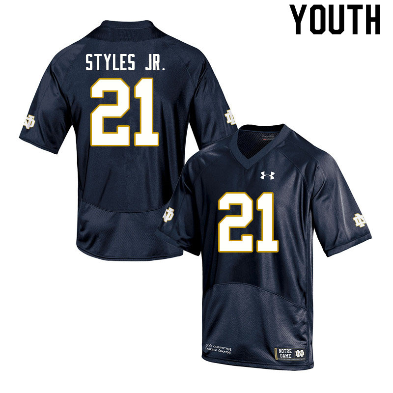 Youth NCAA Notre Dame Fighting Irish #21 Lorenzo Styles Jr. Stitched College Under Armour Authentic Navy Football Jersey TQ10J58JR